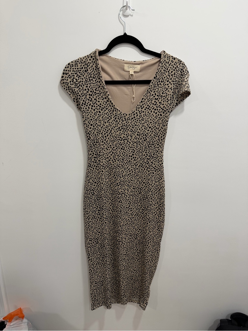 Jessica Simpson - Beige Leopard Print V-Neck Midi Dress